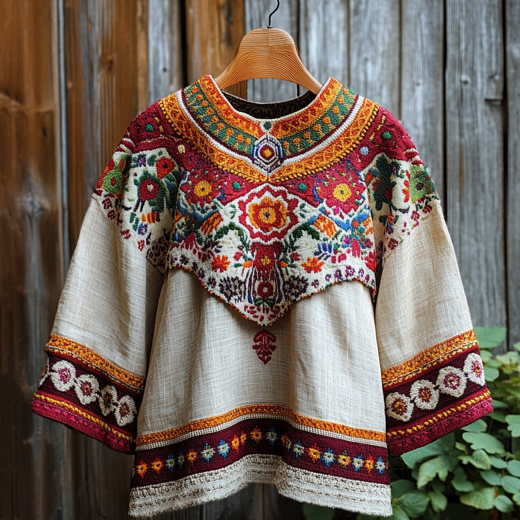 Women's Greenland Embroidery Ethnic Style Flower T-shirt elevenforest