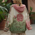 Love & Health Collection Vintage Rose And Floral Art Linen Long Sleeve Hoodie elevenforest