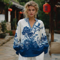 Women's Floral Pattern Linen V-neck T-shirt elevenforest