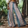 Comstylish Vintage Bohemian Striped Art Women's Linen Blend Casual Pants