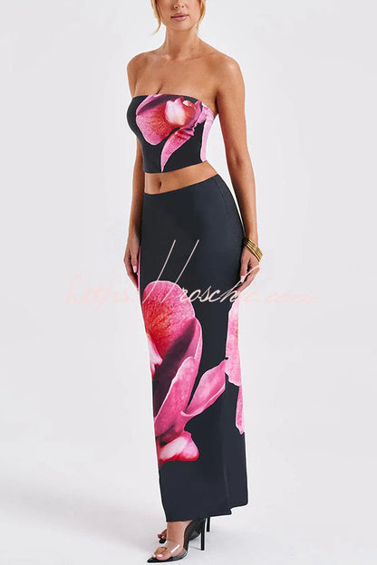 Allegra Abstract Print Stretch Strapless Tank and Elastic Waist Maxi Skirt Set