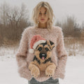 Comstylish Fuzzy Cute German Shepherd Puppy Knit Christmas Sweater