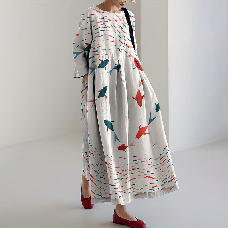 Fish Printed Loose Midi Dress elevenforest