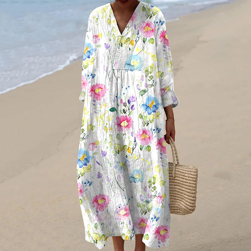 Women's Vintage Flowers Art Print Casual Dress elevenforest