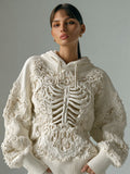 Comstylish Women's Vintage Halloween Skull Embroidered Hoodie Sweater