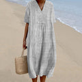 Women Vintage Stripes Casual V Neck Midi Dress elevenforest