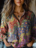 Womens Boho Floral Wave Collage Art Print Casual Long Sleeve Comfortab