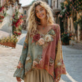 The Ice Cream Collection Women's Classic Bohemian Floral And Rose Gradient Linen Long Sleeve Shirt elevenforest