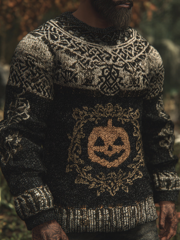 Men's Vintage Viking Halloween Embroidered Sweater elevenforest