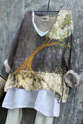 Women's Retro Tree Embroidery Color Cotton And Linen Shirt elevenforest