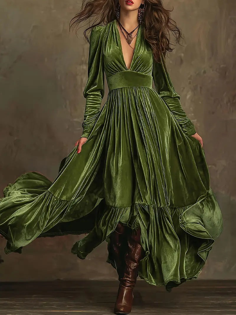 Christmas Party V-neck  velvet maxi dress