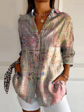 Women's Vintage Floral Art Print Casual Cotton Shirt