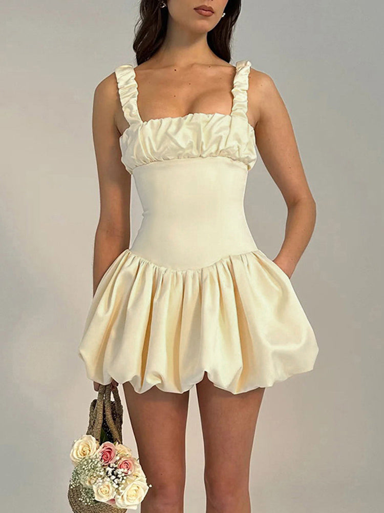 Tossy New Suspender Short Dress for Folds Patchwork Sleeveless Princess Birthday Party Ball Gown Mini Dress