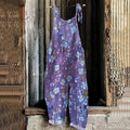 Women's Bohemian Style Lavender Floral Linen Print Cotton Linen Jumpsuit elevenforest