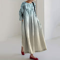 Japanese Bamboo Gradient Art Linen Blend Maxi Dress elevenforest