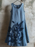 Pansy Flowers Denim Fiber Art Tank Dress elevenforest