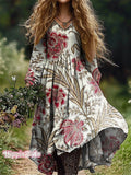 Women's Retro Floral Print Pocket Cotton Dress