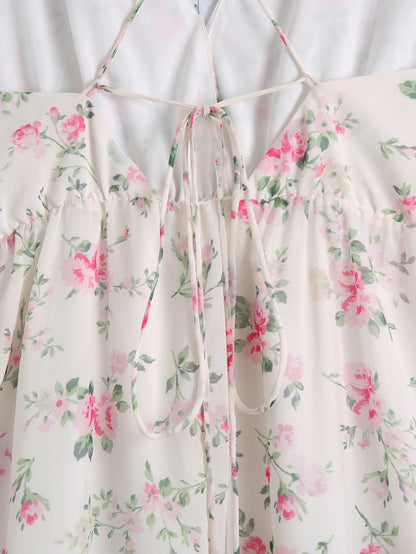 Early Spring Printed Backless V Neck Strap Dress – Print Open Back Sleeveless Mini Dress