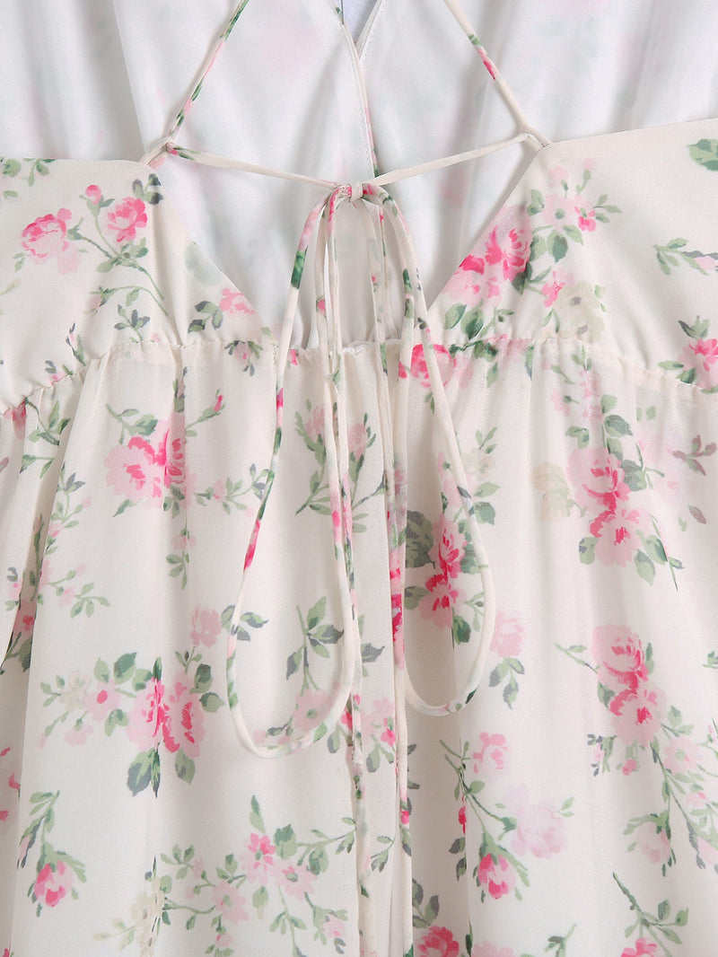 Early Spring Printed Backless V Neck Strap Dress – Print Open Back Sleeveless Mini Dress