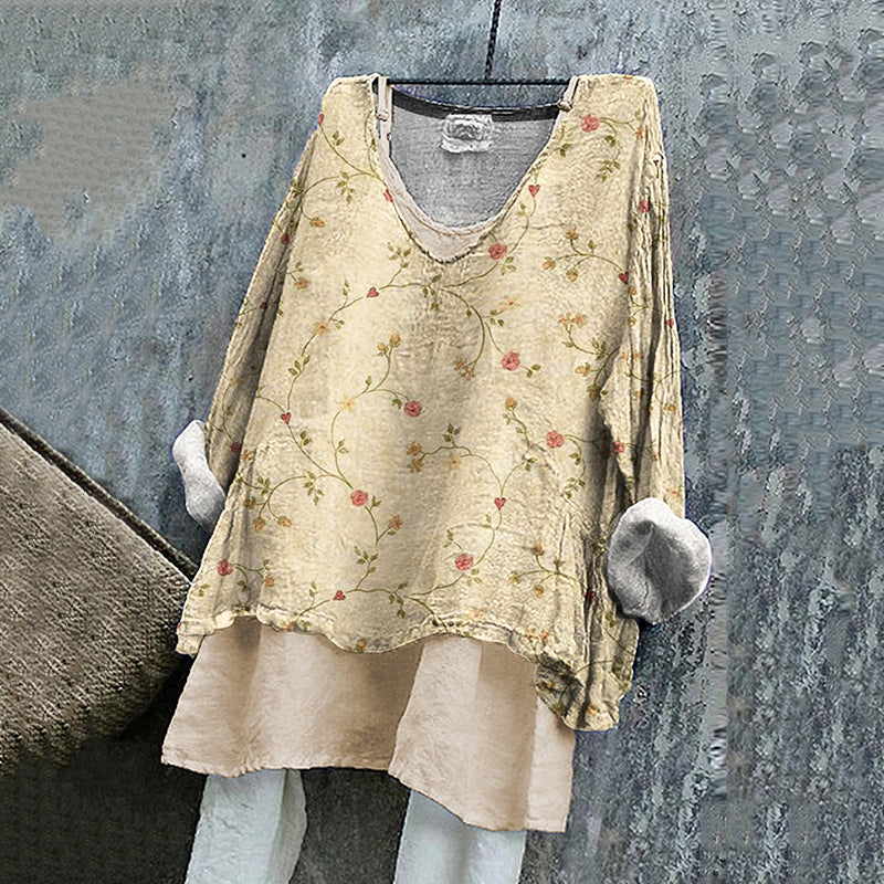 Vintage Floral Art Pattern Linen Tunic elevenforest