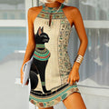Women's Egyptian Buster Cat Art Halter Neck Dress
