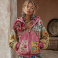 Women's Vintage Floral Embroidery Patchwork Art Cozy Zipper Hoodie elevenforest