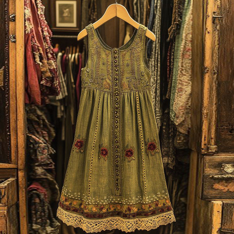 Vintage Floral Lace Patchwork Art Sleeveless Dress elevenforest