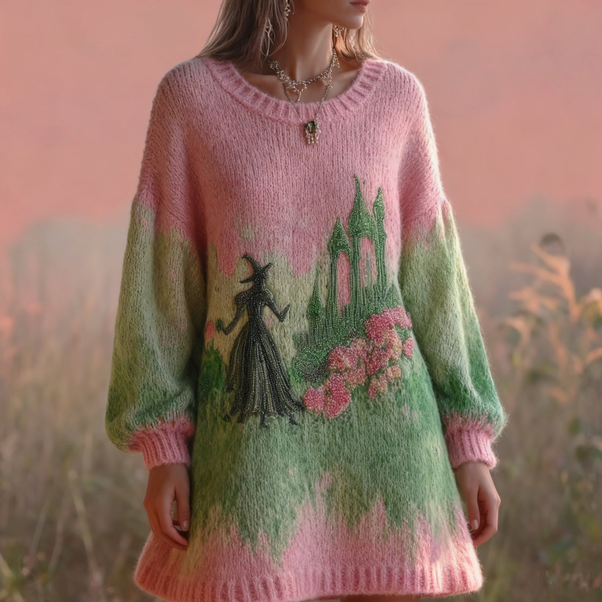Halloween 2025 Witch Beads Embroidered Knit Sweater Dress artswardrobe
