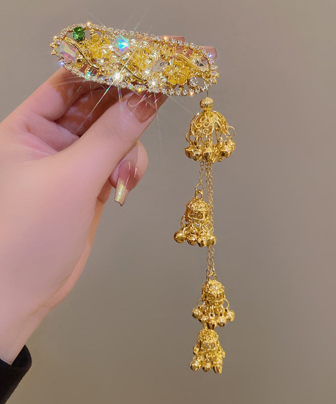 Chinese Style Gold Sterling Silver Alloy Zircon Bell Tassel Hairpin