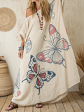 Nomad Spirit Ladies' Butterfly Art Linen Long Kaftan Dress elevenforest