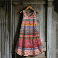 Vintage Floral Patchwork Art Linen Blend Tank Dress elevenforest