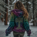 Women's Vintage Viking Tree Of Life Gradient Knit Zip-up Hooded Sweater elevenforest