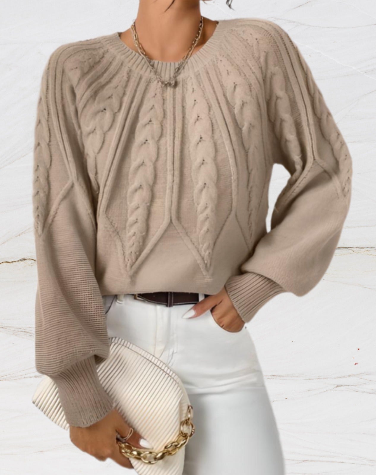 Brenda® | Elegant sweater beige arrow-style knitted sweater
