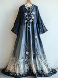 Vintage Lace Floral Embroidered Gradient Linen Maxi Dress elevenforest