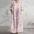 Vintage Wildflowers Floral Art V Neck Linen Blend Maxi Dress elevenforest