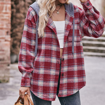 Hooded Flannel Plaid Coat Shirt in Multiple Colors