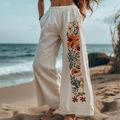 Vintage Bohemian Floral Embroidered Casual Linen Pants elevenforest
