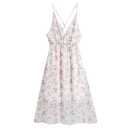 Early Spring Printed Backless V Neck Strap Dress – Print Open Back Sleeveless Mini Dress