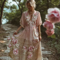 French Romantic Bohemian Style Patchwork Plaid Rose Dress elevenforest