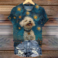 Comstylish Vintage Starry Sky Fun Dog Painting Art Short Sleeve T-shirt