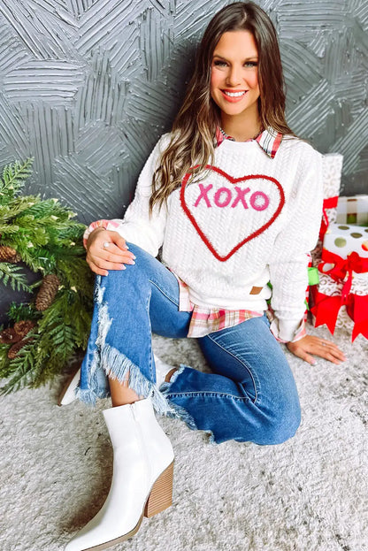 Sweet Heart Xoxo Chenille Embroidered Sweatshirt