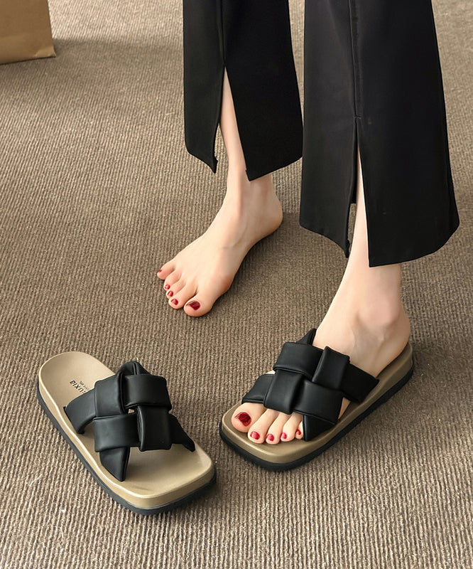 Beige French Platform Slide Sandals Peep Toe Ap1053