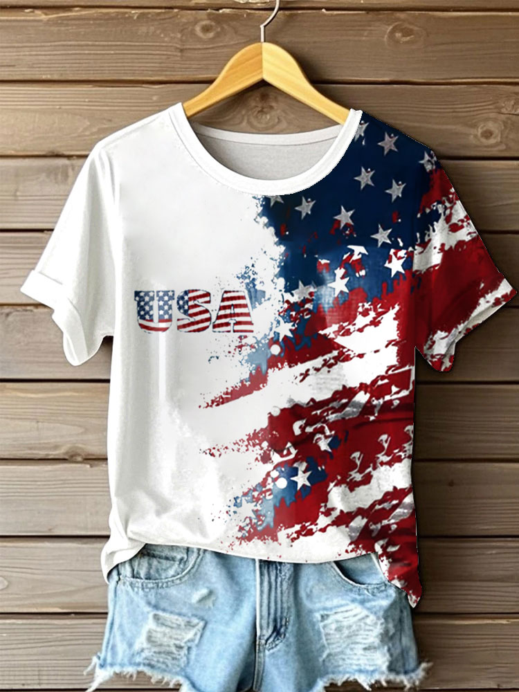 Comstylish Women's Independence Day Flag Print T-shirt