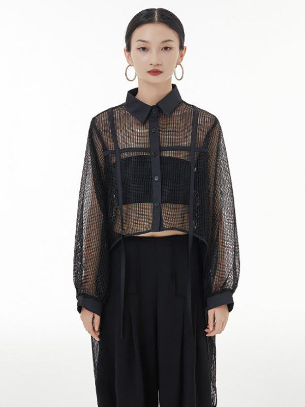 Stylish Long Sleeves Loose Mesh See-through Sun Protection Blouses&shirts Tops