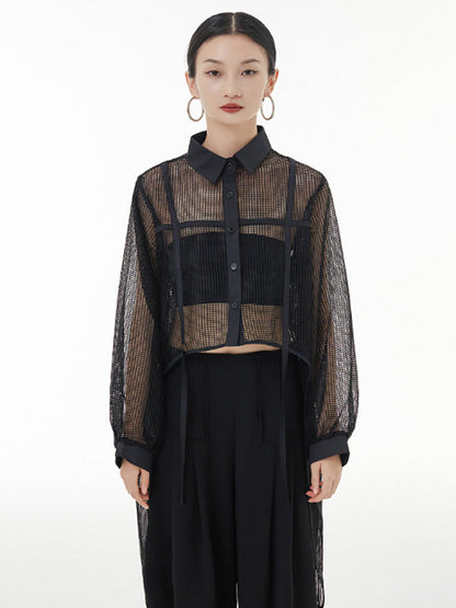 Stylish Long Sleeves Loose Mesh See-through Sun Protection Blouses&shirts Tops