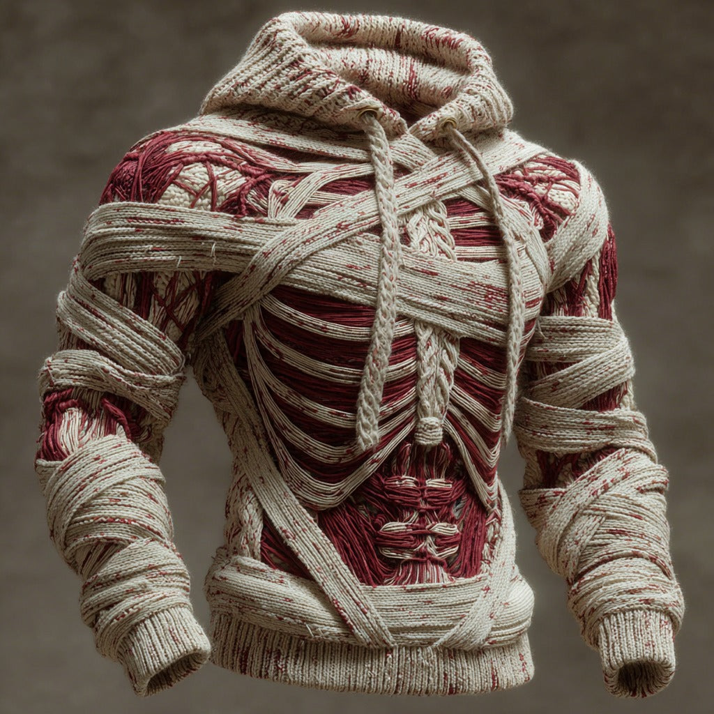 Halloween Bandage Muscle Art Slim-fit Knit Hooded Sweater artswardrobe