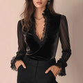 Comstylish French Vintage Luxury Pure Desire Lace-patchwork Velvet Blouse