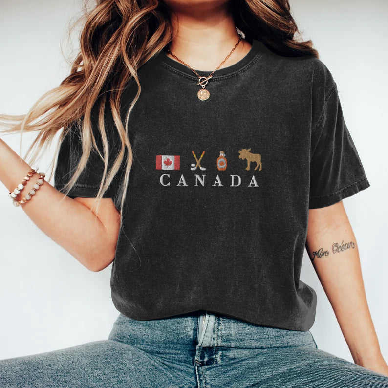 Comstylish Women's Canadian Pride Canada Flag Shirt Hockey Canada Print Crew Neck Short Sleeve T-shirt