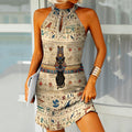 Women's Vintage Ancient Egyptian Cat Art Neck Dress