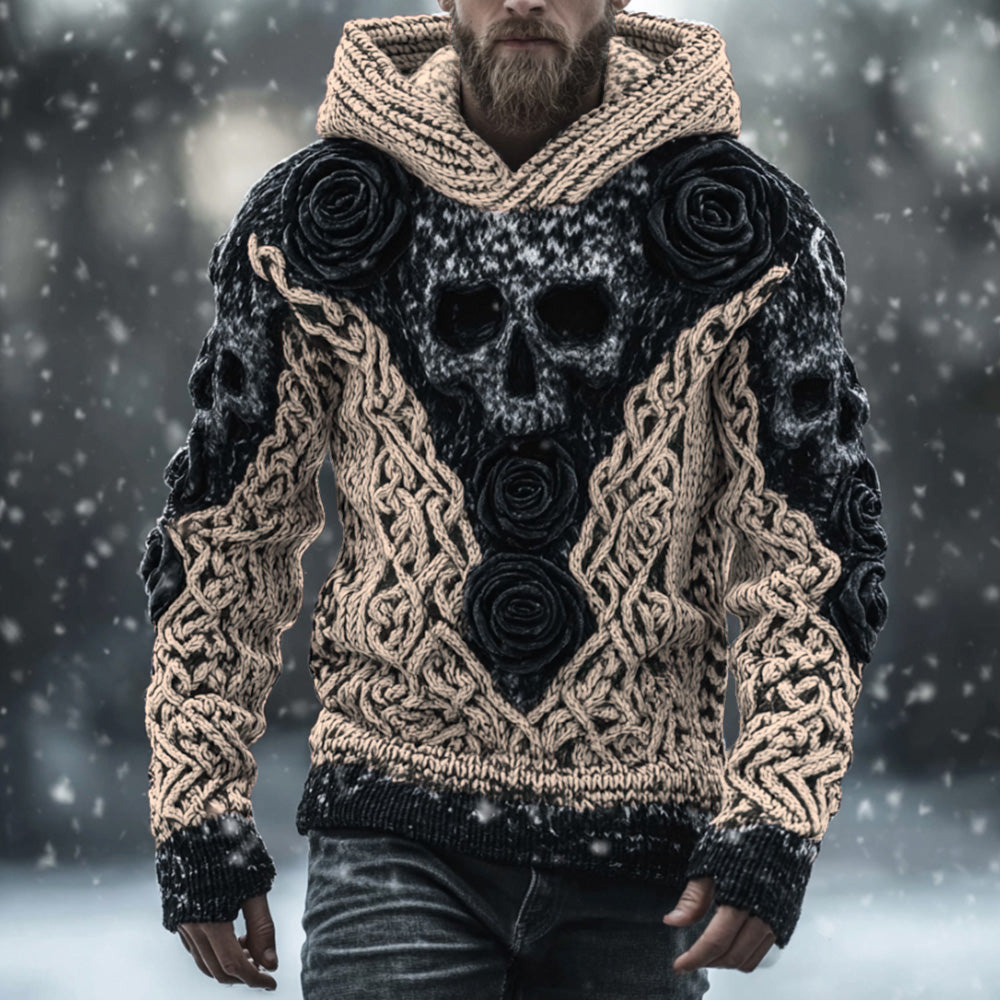 Men's Vintage Skull-print Hooded Sweater elevenforest